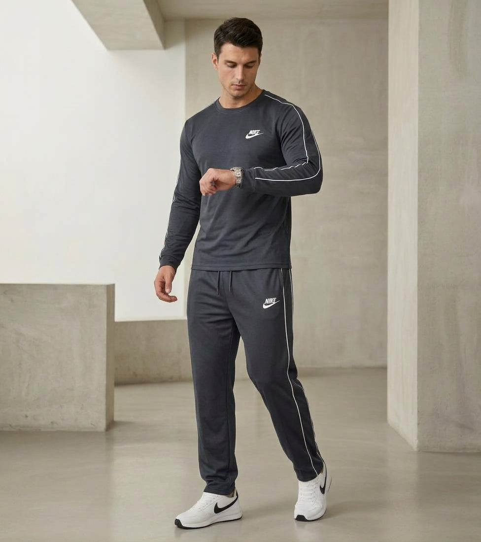 Men's Premium Dual-Stripe Tracksuit Set (Long Sleeve Tee + Trouser)