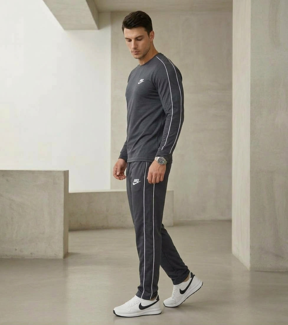 Men's Premium Dual-Stripe Tracksuit Set (Long Sleeve Tee + Trouser)