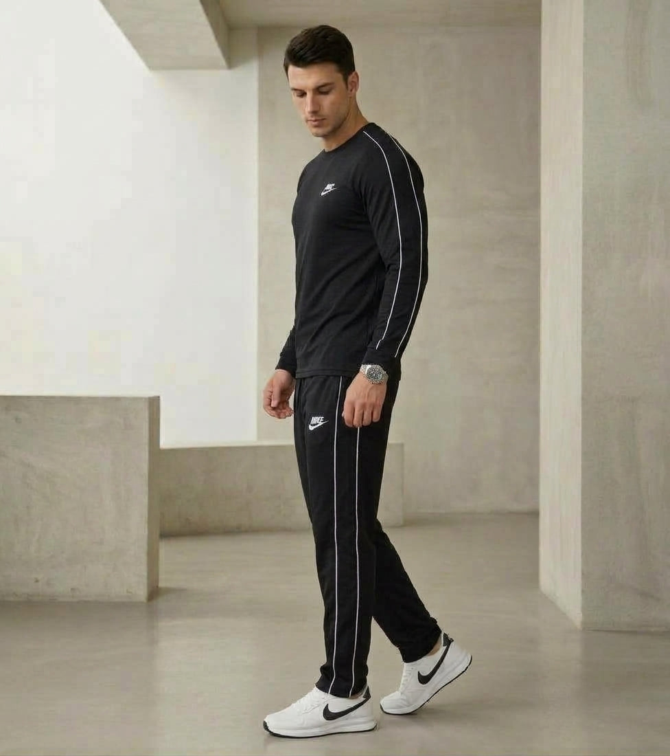 Men's Premium Dual-Stripe Tracksuit Set (Long Sleeve Tee + Trouser)